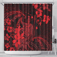 Hawaii King Kamehameha Day Shower Curtain Polynesian Pattern Mix Hibiscus Red