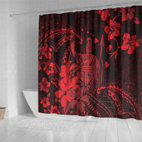 Hawaii King Kamehameha Day Shower Curtain Polynesian Pattern Mix Hibiscus Red