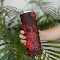 Hawaii King Kamehameha Day Skinny Tumbler Polynesian Pattern Mix Hibiscus Red