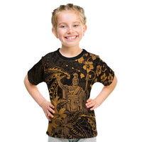 Hawaii King Kamehameha Day Kid T Shirt Polynesian Pattern Mix Hibiscus Gold