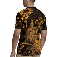 Hawaii King Kamehameha Day Rugby Jersey Polynesian Pattern Mix Hibiscus Gold