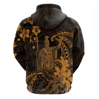 Hawaii King Kamehameha Day Zip Hoodie Polynesian Pattern Mix Hibiscus Gold