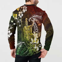 Hawaii King Kamehameha Day Button Sweatshirt Polynesian Pattern Mix Hibiscus Reggae