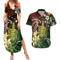 Hawaii King Kamehameha Day Couples Matching Summer Maxi Dress and Hawaiian Shirt Polynesian Pattern Mix Hibiscus Reggae