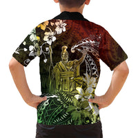Hawaii King Kamehameha Day Family Matching Puletasi and Hawaiian Shirt Polynesian Pattern Mix Hibiscus Reggae