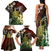 Hawaii King Kamehameha Day Family Matching Tank Maxi Dress and Hawaiian Shirt Polynesian Pattern Mix Hibiscus Reggae