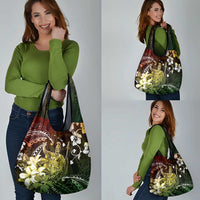 Hawaii King Kamehameha Day Grocery Bag Polynesian Pattern Mix Hibiscus Reggae