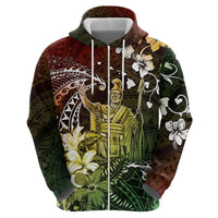 Hawaii King Kamehameha Day Hoodie Polynesian Pattern Mix Hibiscus Reggae