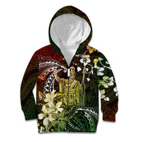 Hawaii King Kamehameha Day Kid Hoodie Polynesian Pattern Mix Hibiscus Reggae