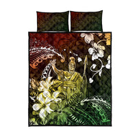 Hawaii King Kamehameha Day Quilt Bed Set Polynesian Pattern Mix Hibiscus Reggae