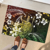 Hawaii King Kamehameha Day Rubber Doormat Polynesian Pattern Mix Hibiscus Reggae