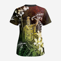 Hawaii King Kamehameha Day Scrub Top Polynesian Pattern Mix Hibiscus Reggae - Polynesian Pride