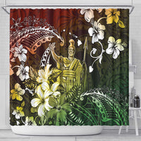 Hawaii King Kamehameha Day Shower Curtain Polynesian Pattern Mix Hibiscus Reggae