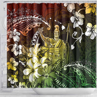 Hawaii King Kamehameha Day Shower Curtain Polynesian Pattern Mix Hibiscus Reggae