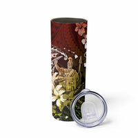 Hawaii King Kamehameha Day Skinny Tumbler Polynesian Pattern Mix Hibiscus Reggae