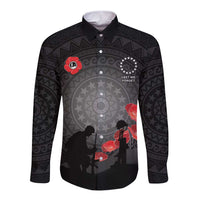 Cook Islands ANZAC Day Long Sleeve Button Shirt Soldier Silhouette Remembrance