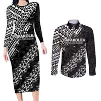Hawaii Papakolea Born And Raised Couples Matching Long Sleeve Bodycon Dress and Long Sleeve Button Shirt Hawaiian Tribal Pattern