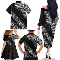Hawaii Papakolea Born And Raised Family Matching Off The Shoulder Long Sleeve Dress and Hawaiian Shirt Hawaiian Tribal Pattern LT05 - Polynesian Pride