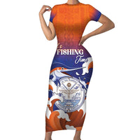 Marshall Islands Fishermen's Day Family Matching Short Sleeve Bodycon Dress and Hawaiian Shirt It's Fishing Time