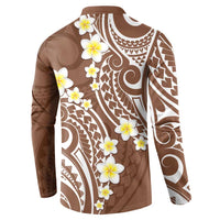 Plumeria With Brown Polynesian Tattoo Pattern Button Sweatshirt