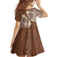 Plumeria With Brown Polynesian Tattoo Pattern Family Matching Off Shoulder Maxi Dress and Hawaiian Shirt