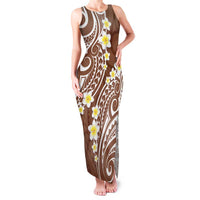 Plumeria With Brown Polynesian Tattoo Pattern Family Matching Tank Maxi Dress and Hawaiian Shirt