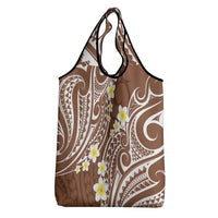 Plumeria With Brown Polynesian Tattoo Pattern Grocery Bag