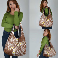 Plumeria With Brown Polynesian Tattoo Pattern Grocery Bag