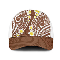 Plumeria With Brown Polynesian Tattoo Pattern Mesh Trucker Cap - Polynesian Pride