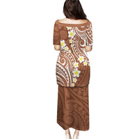 Plumeria With Brown Polynesian Tattoo Pattern Puletasi