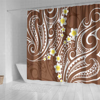 Plumeria With Brown Polynesian Tattoo Pattern Shower Curtain