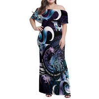 Personalised Polynesia Suicide Prevention Awareness Family Matching Off Shoulder Maxi Dress and Hawaiian Shirt No Story Should End Too Soon