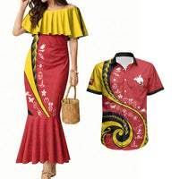 Papua New Guinea Independence Couples Matching Mermaid Dress and Hawaiian Shirt Special Style Red Version LT05 Red - Polynesian Pride