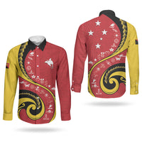Papua New Guinea Independence Couples Matching Off Shoulder Maxi Dress and Long Sleeve Button Shirt Special Style Red Version LT05 - Polynesian Pride