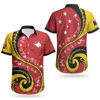 Papua New Guinea Independence Couples Matching Short Sleeve Bodycon Dress and Hawaiian Shirt Special Style Red Version LT05 - Polynesian Pride