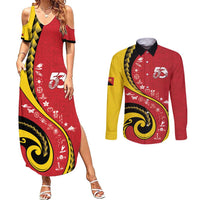 Papua New Guinea 50th Independence Anniversary Couples Matching Summer Maxi Dress and Long Sleeve Button Shirt Special Style Red Version - Polynesian Pride