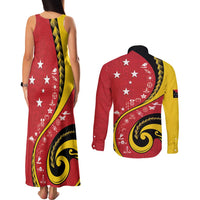 Papua New Guinea 50th Independence Anniversary Couples Matching Tank Maxi Dress and Long Sleeve Button Shirt Special Style Red Version - Polynesian Pride