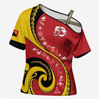 Papua New Guinea 50th Independence Anniversary Cross Shoulder Shirt Special Style Red Version - Polynesian Pride