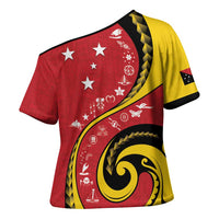 Papua New Guinea 50th Independence Anniversary Cross Shoulder Shirt Special Style Red Version - Polynesian Pride