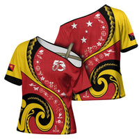 Papua New Guinea 50th Independence Anniversary Cross Shoulder Shirt Special Style Red Version - Polynesian Pride