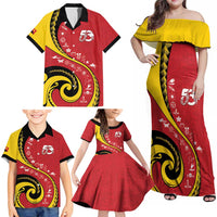 Papua New Guinea Independence Family Matching Off Shoulder Maxi Dress and Hawaiian Shirt Special Style Red Version LT05 - Polynesian Pride