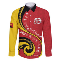 Papua New Guinea Independence Family Matching Off Shoulder Maxi Dress and Hawaiian Shirt Special Style Red Version LT05 Daughter's Dress Red - Polynesian Pride