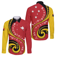 Papua New Guinea Independence Family Matching Puletasi and Hawaiian Shirt Special Style Red Version LT05 Dad's Shirt - Long Sleeve Red - Polynesian Pride