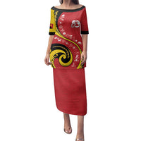 Papua New Guinea 50th Independence Anniversary Family Matching Puletasi and Hawaiian Shirt Special Style Red Version - Polynesian Pride