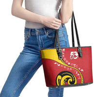 Papua New Guinea 50th Independence Anniversary Leather Tote Bag Special Style Red Version - Polynesian Pride