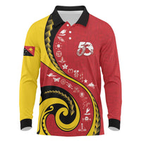 Papua New Guinea 50th Independence Anniversary Long Sleeve Polo Shirt Special Style Red Version - Polynesian Pride
