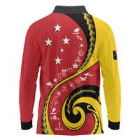 Papua New Guinea 50th Independence Anniversary Long Sleeve Polo Shirt Special Style Red Version - Polynesian Pride