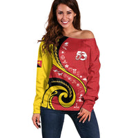 Papua New Guinea Independence Off Shoulder Sweater Special Style Red Version LT05 Women Red - Polynesian Pride