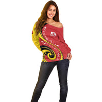 Papua New Guinea Independence Off Shoulder Sweater Special Style Red Version LT05 - Polynesian Pride
