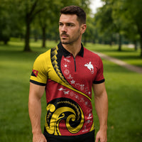 Papua New Guinea Independence Zipper Polo Shirt Special Style Red Version LT05 - Polynesian Pride